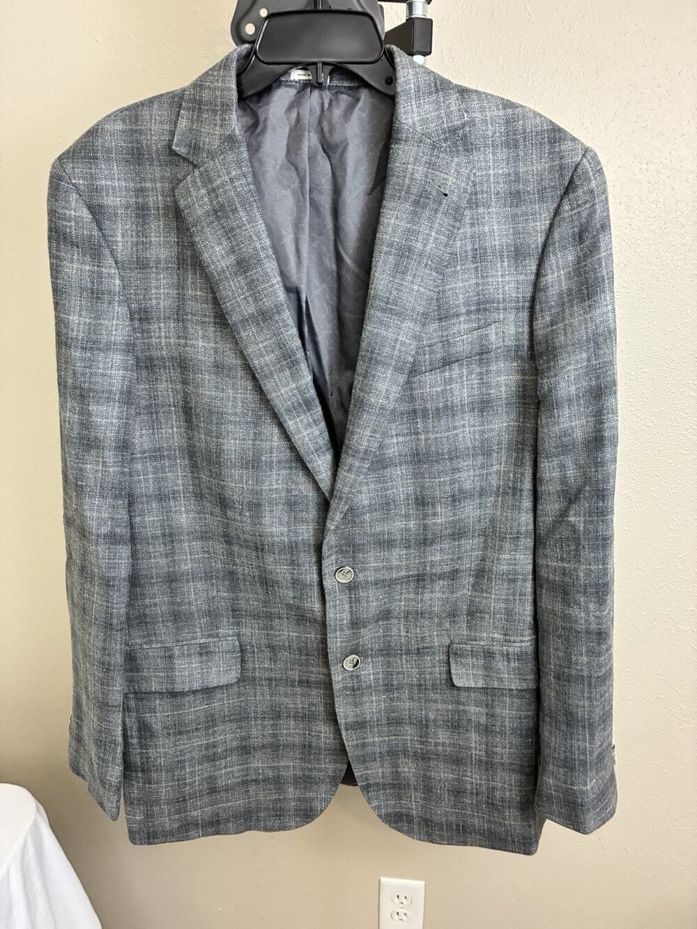 Joseph Abboud Blazer Mens 44L Brown Plaid E Thomas Wool Silk Linen Blend Luxury